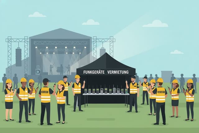 Monkey Security vermietet Funkgeräte und Kommunikationslösungen auf einem Event- oder Festivalgelände in Augsburg an das Sicherheitspersonal zur Koordination.
