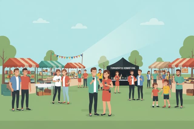 Besucher einer Veranstaltung auf einem Marktplatz in Augsburg nutzen gemietete Funkgeräte von Monkey Security für eine bessere Kommunikation und Koordination.