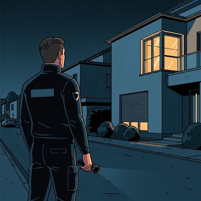 Sicherheitsmitarbeiter von Monkey Security überwacht bei Housesitting in Augsburg ein Privathaus, um Anwesenheit zu simulieren und Einbrüche zu verhindern.